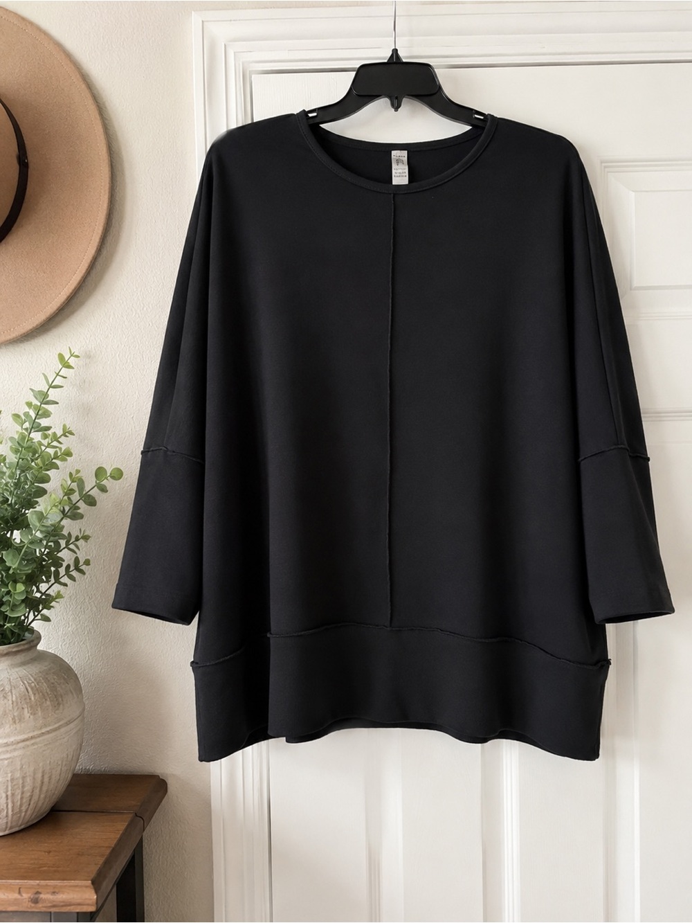 SPANX Black Oversized Seam-Detail Crewneck Sweatshirt